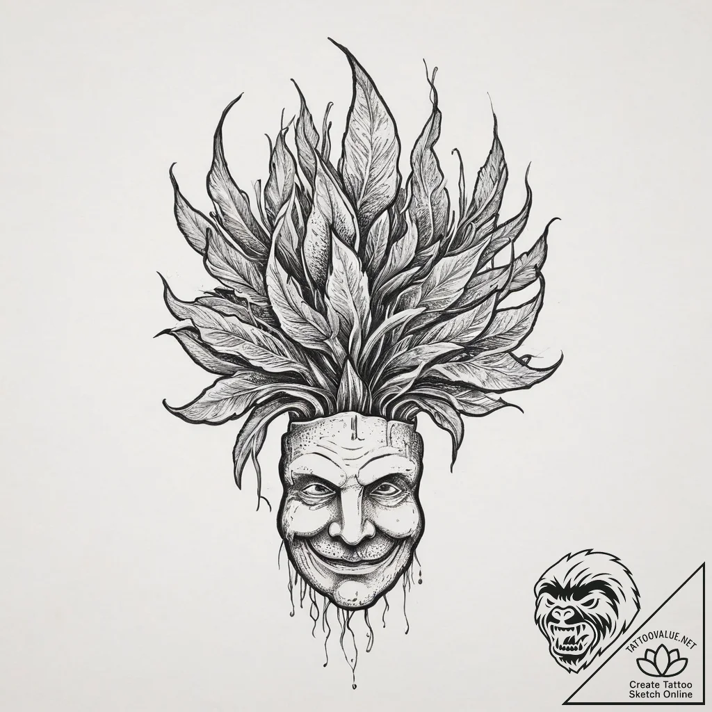 Mandrake root, artistic tattoo sketch, sepia... - tattoo sketch (№1754113230_0, 02.08.2025 05:40) — tattoovalue.net