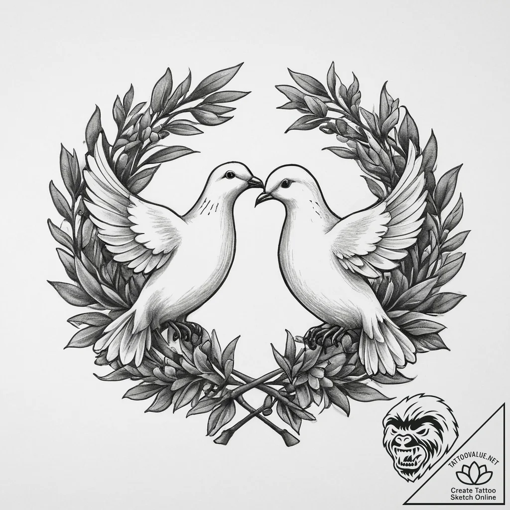 Tattoo sketch a pair of doves with intertwine... - tattoo sketch (№1754115012_0, 02.08.2025 06:10) — tattoovalue.net