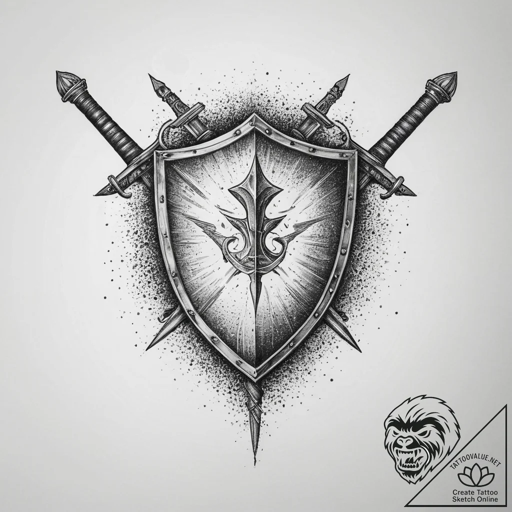 Tattoo design a shield with two crossing swor... - tattoo sketch (№1754116983_0, 02.08.2025 06:43) — tattoovalue.net