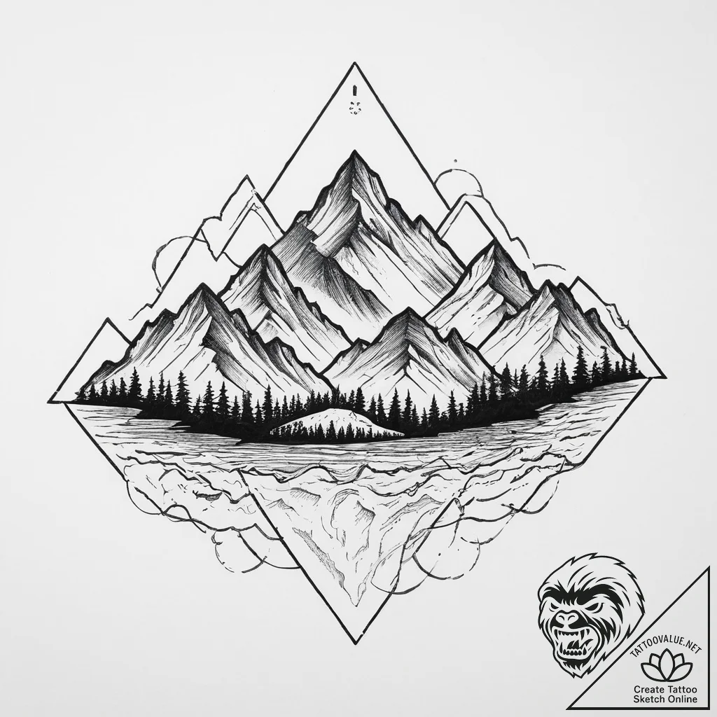 Tattoo sketch a minimalist mountain range spl... - tattoo sketch (№1754117576_0, 02.08.2025 06:52) — tattoovalue.net