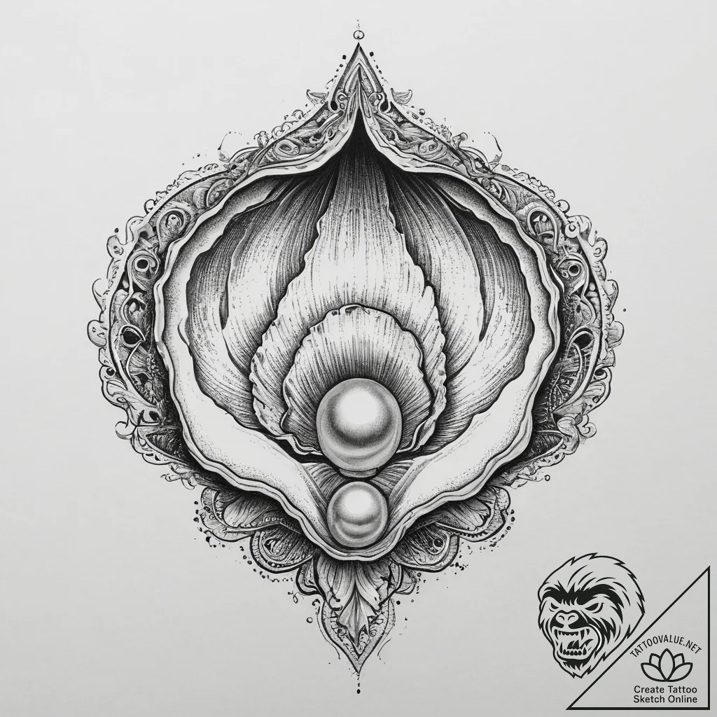 Tattoo design a delicate pearl in an open oys... - tattoo sketch (№1754118168_0, 02.08.2025 07:02) — tattoovalue.net