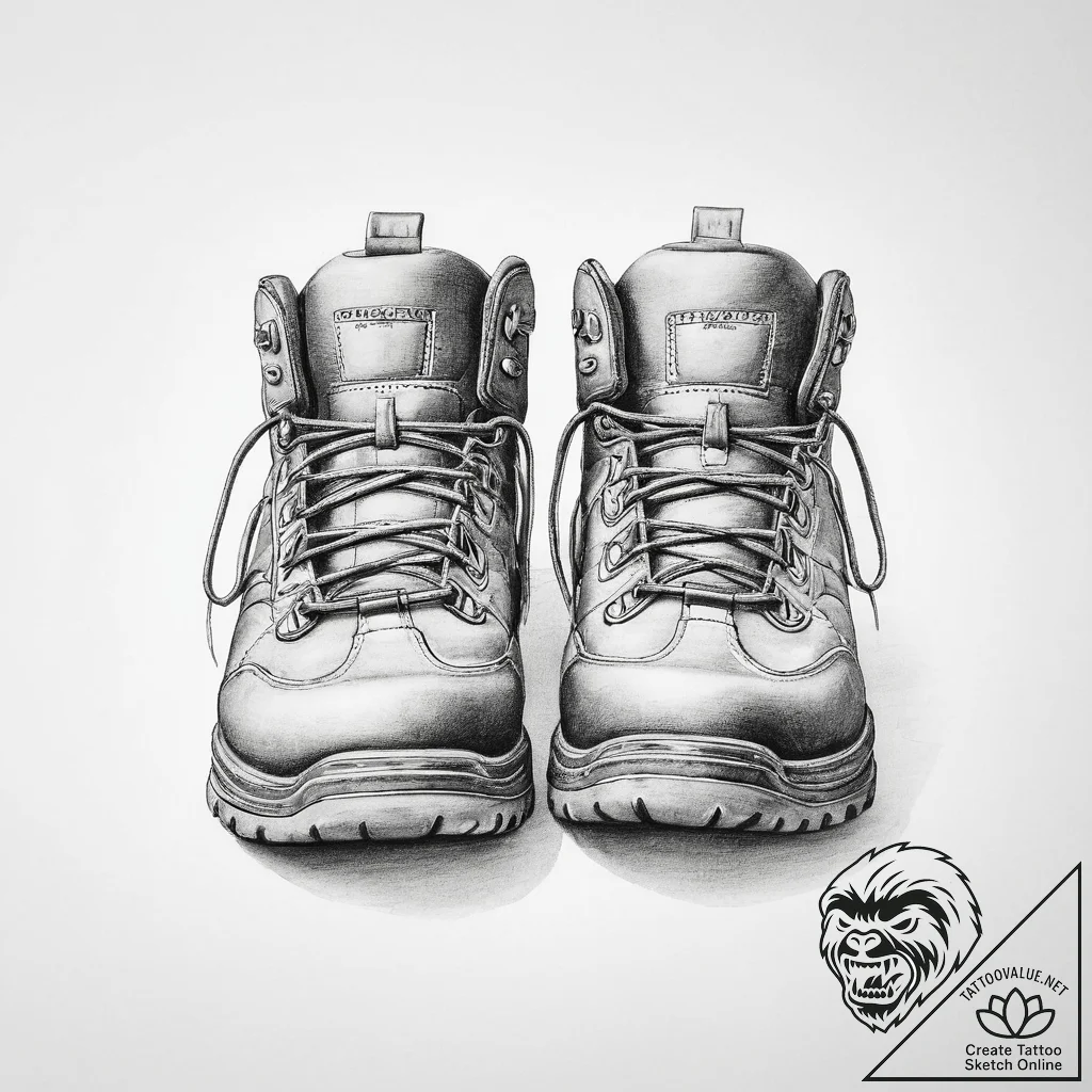 Tattoo sketch a pair of hiking boots, one on... - tattoo sketch (№1754118762_0, 02.08.2025 07:12) — tattoovalue.net