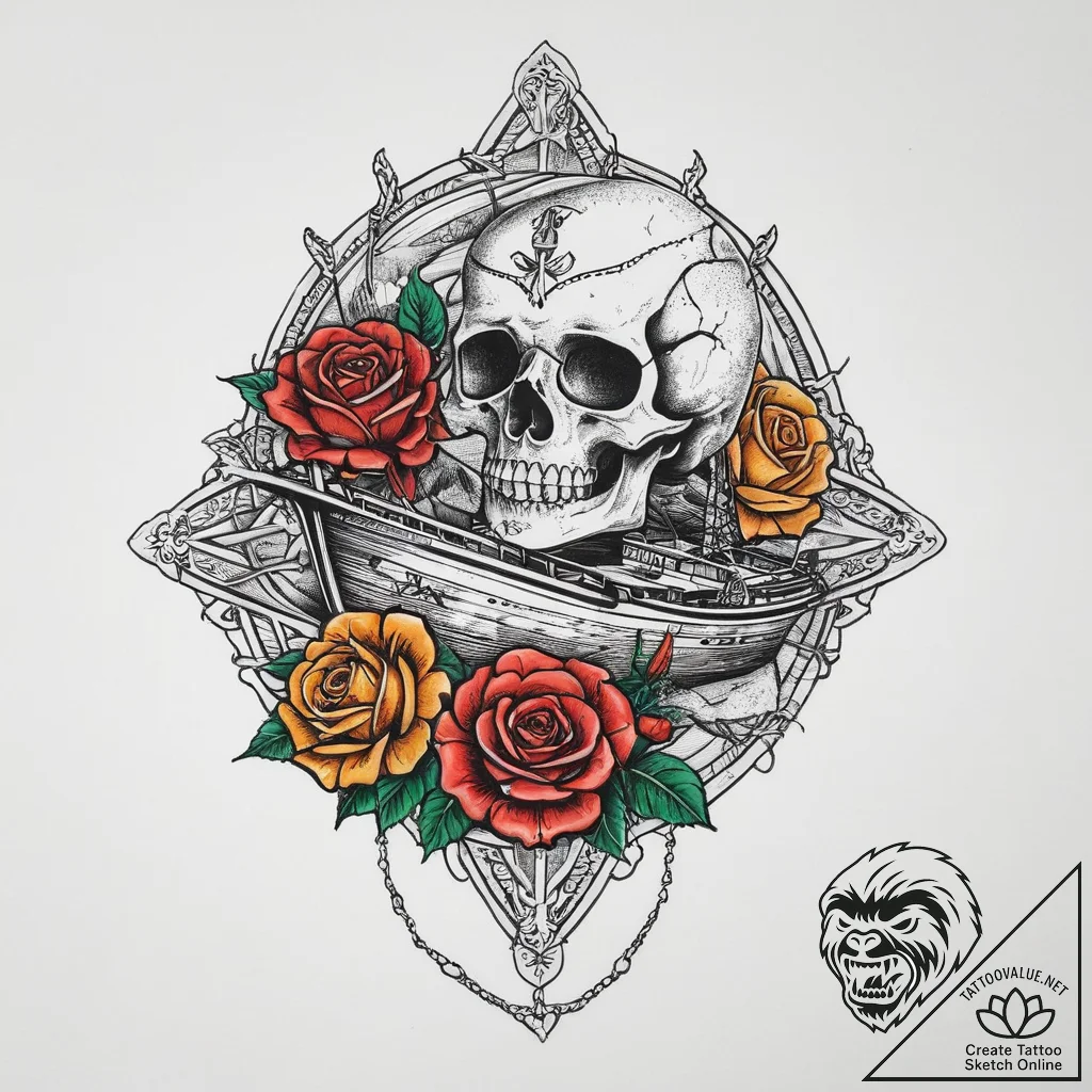 A ship sailing on a sea of sand, tattoo sketc... - tattoo sketch (№1754119156_0, 02.08.2025 07:19) — tattoovalue.net