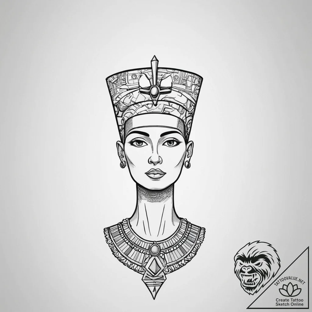 Nefertiti, tattoo drawing outline, black outl... - tattoo sketch (№1754119353_0, 02.08.2025 07:22) — tattoovalue.net