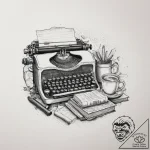 A cozy, messy writer’s desk with a vintage ty… – tattoo sketch (№1754119551_0, 02.08.2025 07:25) — tattoovalue.net