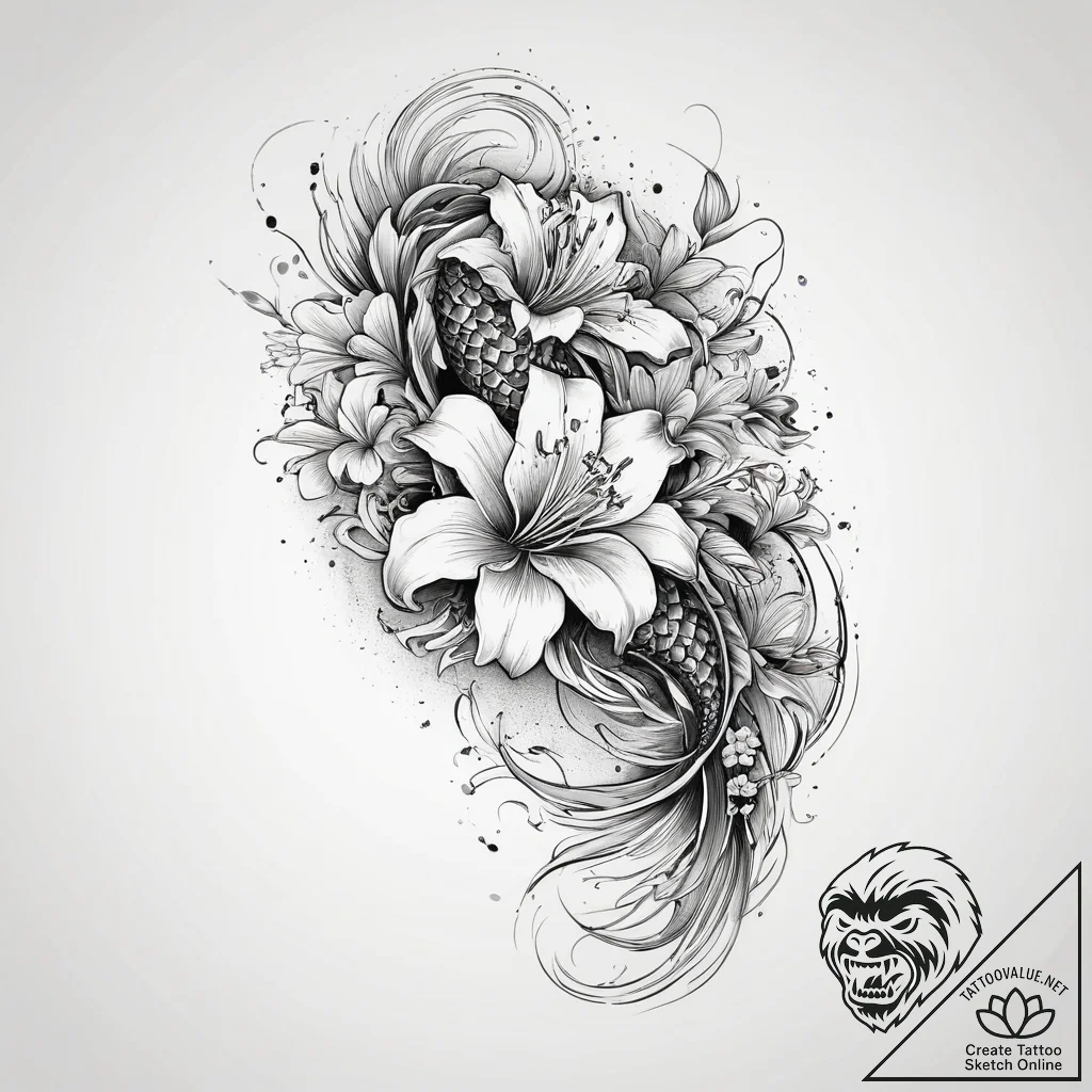 Tattoo sketch a single, elegant lily, with fi... - tattoo sketch (№1754120146_0, 02.08.2025 07:35) — tattoovalue.net