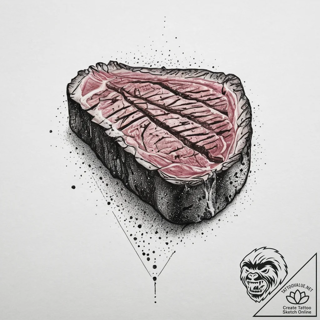 A perfectly grilled steak, sliced to show the... - tattoo sketch (№1754120345_0, 02.08.2025 07:39) — tattoovalue.net