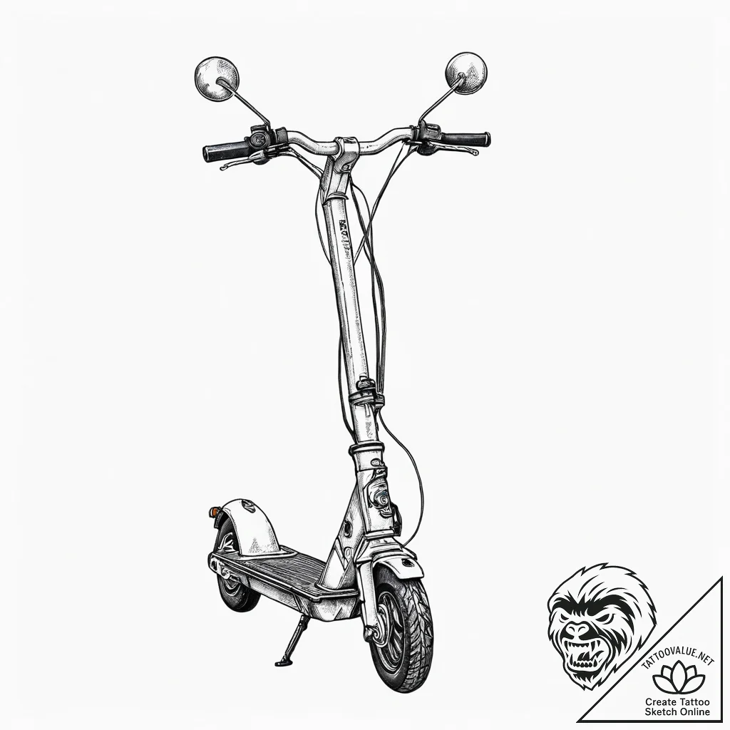 A modern, electric scooter parked on a city s... - tattoo sketch (№1754120751_0, 02.08.2025 07:45) — tattoovalue.net