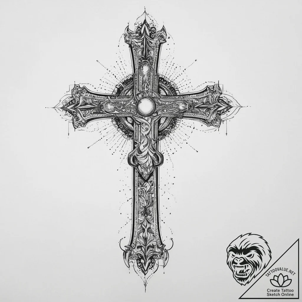 Space, artistic tattoo sketch, detailed cross... - tattoo sketch (№1754121350_0, 02.08.2025 07:55) — tattoovalue.net