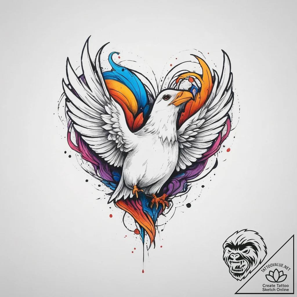 Tattoo sketch a heart transforming into a bir... - tattoo sketch (№1754121943_0, 02.08.2025 08:05) — tattoovalue.net