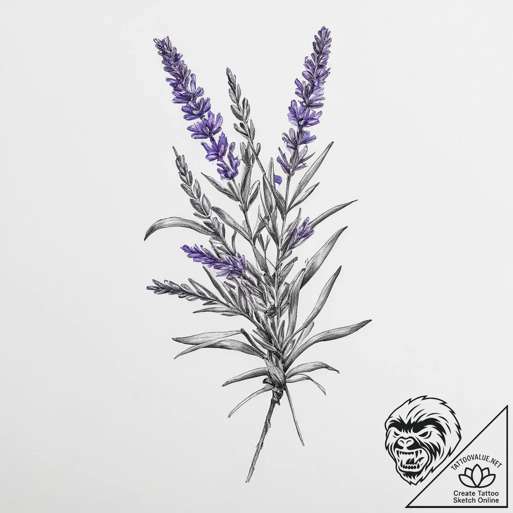 A sprig of lavender - tattoo sketch (№1754122340_0, 02.08.2025 08:12) — tattoovalue.net