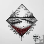 A shot of a cranberry bog during harvest., in… – tattoo sketch (№1754122540_0, 02.08.2025 08:15) — tattoovalue.net