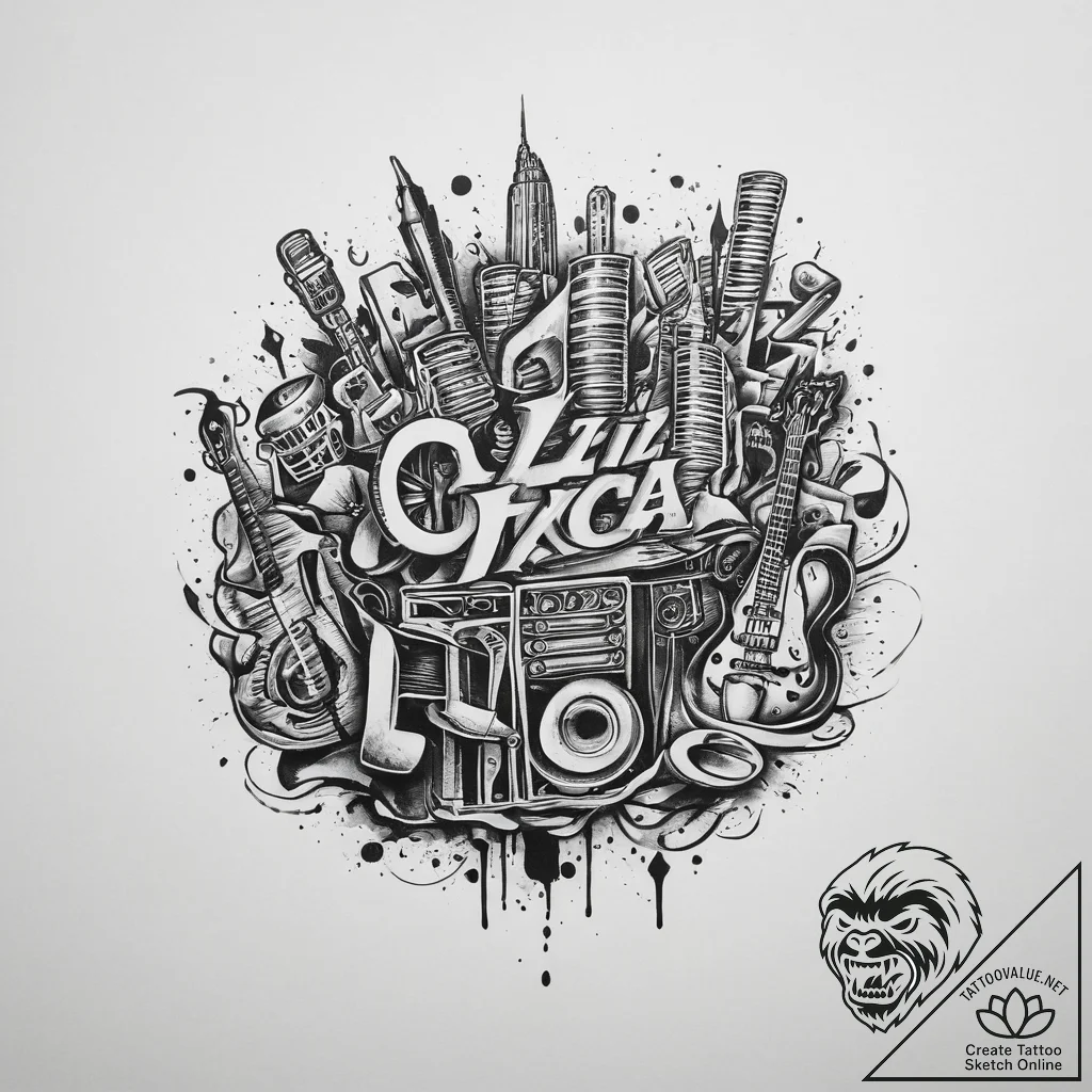 A photo capturing the style and energy of a 1... - tattoo sketch (№1754124325_0, 02.08.2025 08:45) — tattoovalue.net