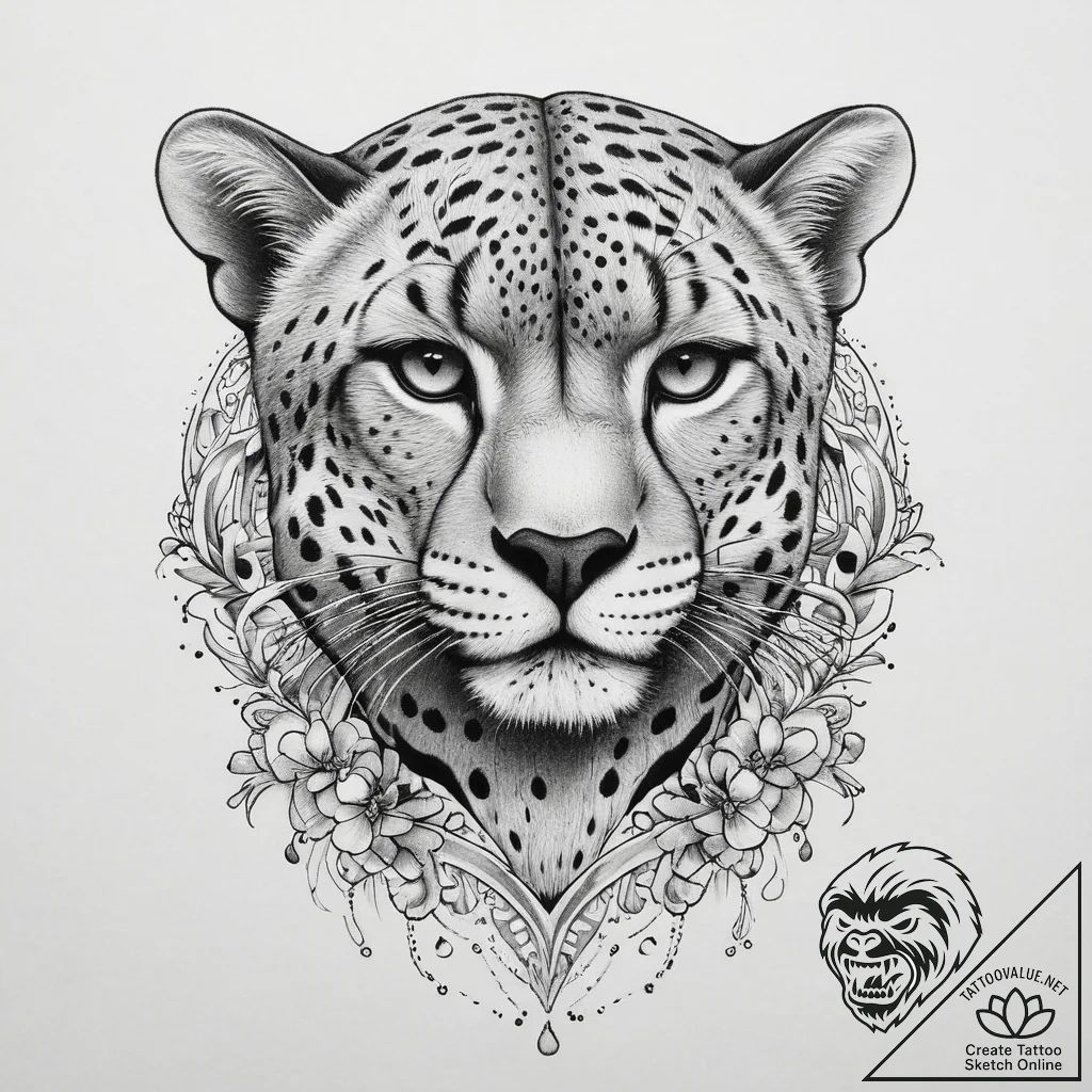 Cheetah, tattoo sketch design, on a clean whi... - tattoo sketch (№1754125704_0, 02.08.2025 09:08) — tattoovalue.net