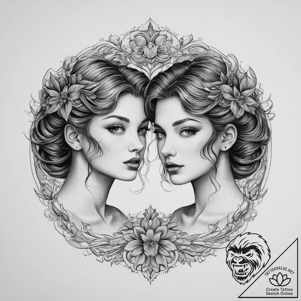 Tattoo sketch gemini twins, realistically ren... - tattoo sketch (№1754128678_0, 02.08.2025 09:57) — tattoovalue.net