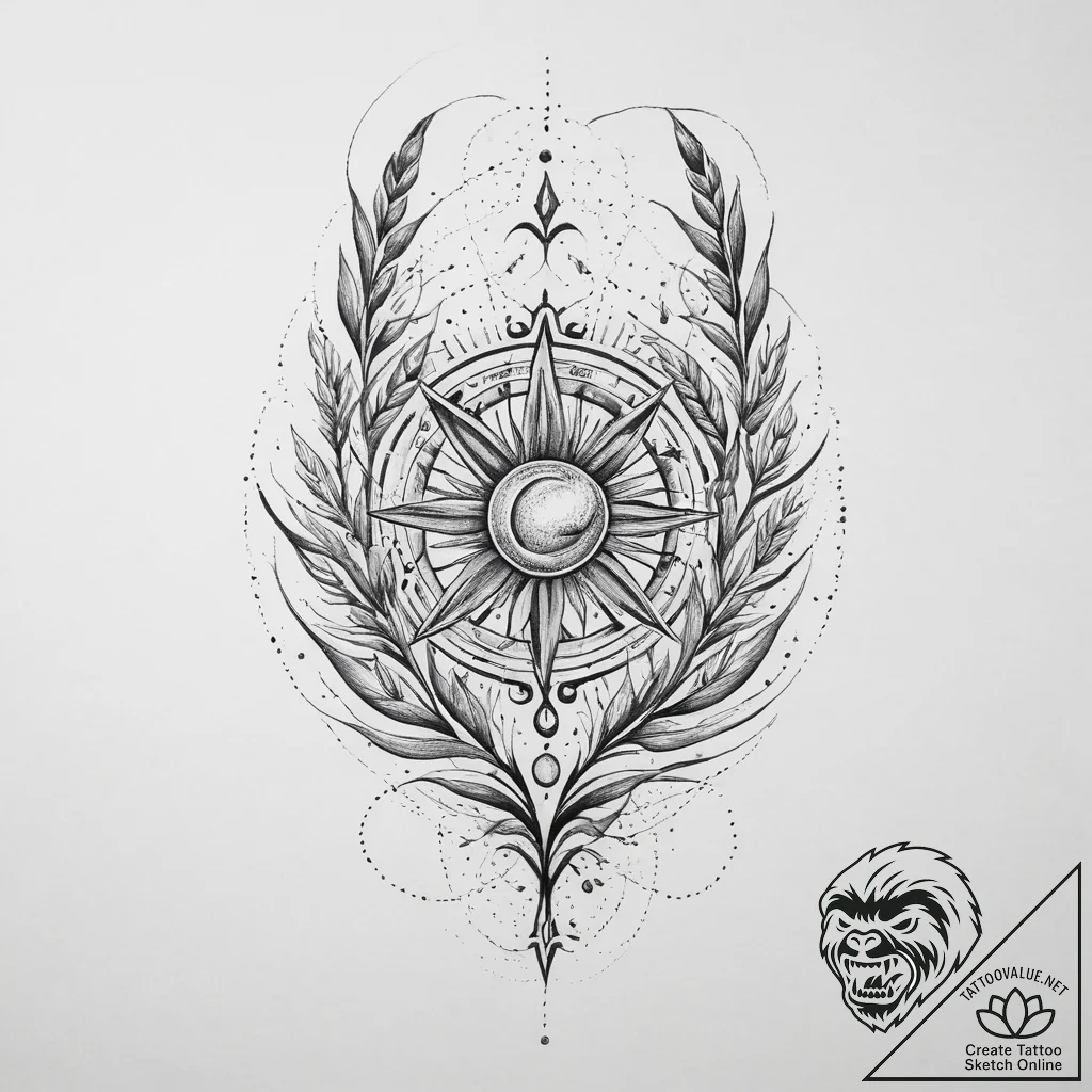 Tattoo sketch: an ornamental design featuring... - tattoo sketch (№1754128877_0, 02.08.2025 10:01) — tattoovalue.net