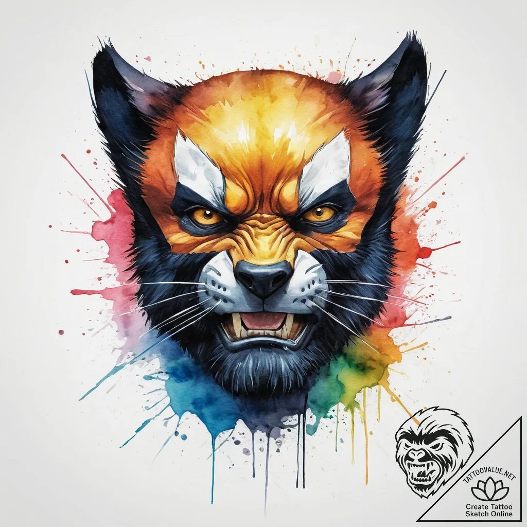 Wolverine, concept art for tattoo, watercolor... - tattoo sketch (№1754130270_0, 02.08.2025 10:24) — tattoovalue.net