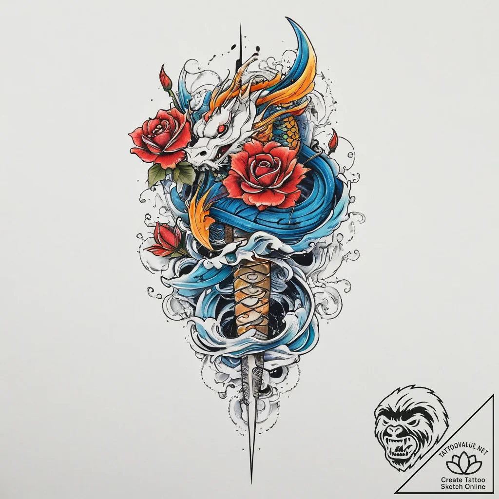 Dagger and rose, tattoo drawing outline, vibr... - tattoo sketch (№1754131862_0, 02.08.2025 10:51) — tattoovalue.net
