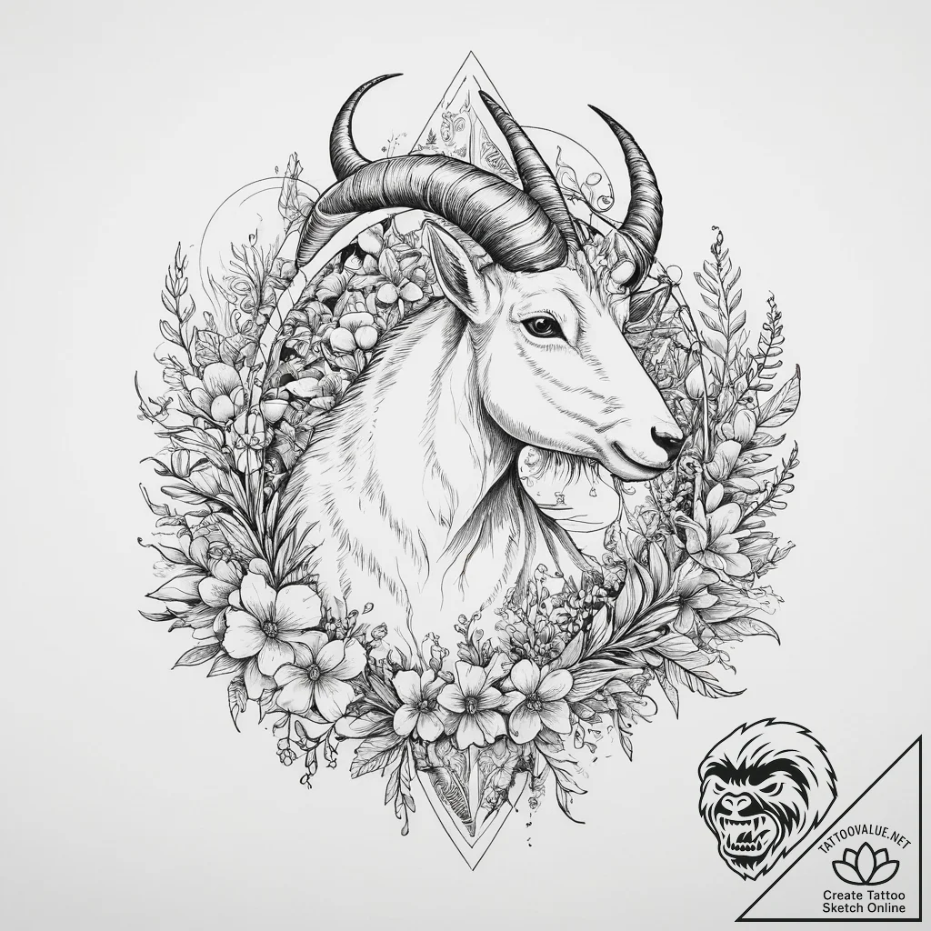 Tattoo design a capricorn goat-fish, with mou... - tattoo sketch (№1754132059_0, 02.08.2025 10:54) — tattoovalue.net