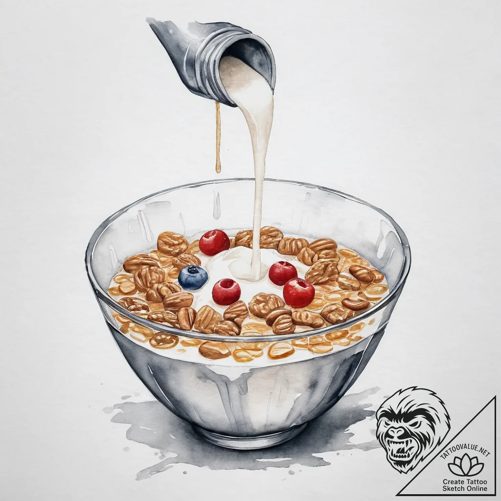 A shot of a glass of milk being poured into a... - tattoo sketch (№1754133050_0, 02.08.2025 11:10) — tattoovalue.net
