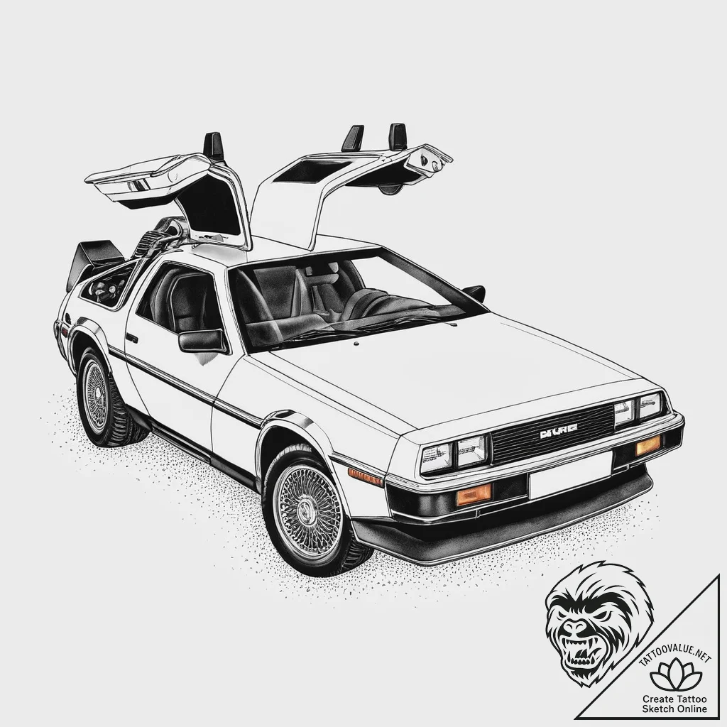 The delorean time machine, ink illustration f... - tattoo sketch (№1754133844_0, 02.08.2025 11:24) — tattoovalue.net