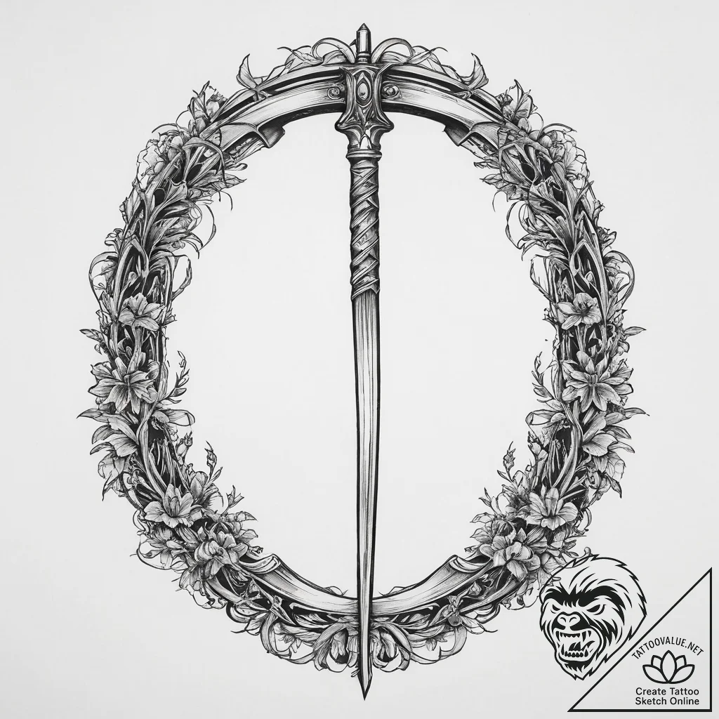 Scythe, ink illustration for tattoo, neo trad... - tattoo sketch (№1754135040_0, 02.08.2025 11:44) — tattoovalue.net