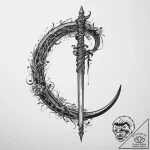 Reaper’s scythe leaning against a wall, tatto… – tattoo sketch (№1754136445_0, 02.08.2025 12:07) — tattoovalue.net