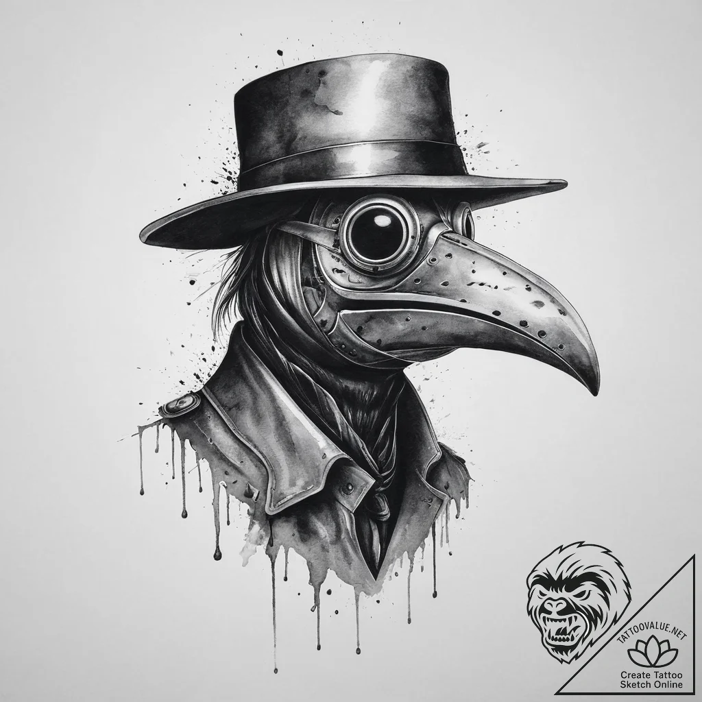 A plague doctor mask (is there, but can be a... - tattoo sketch (№1754137035_0, 02.08.2025 12:17) — tattoovalue.net