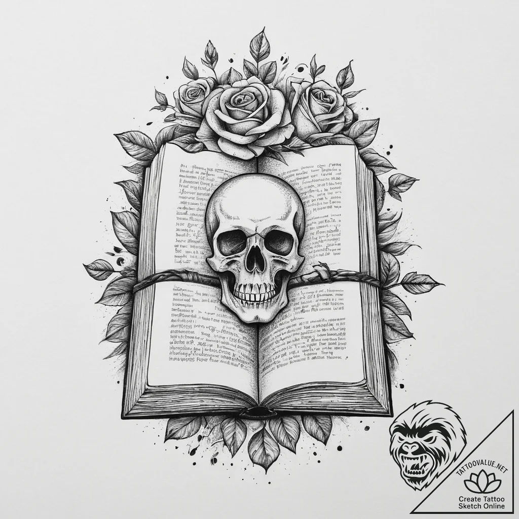 A tree growing out of an open book, ink illus... - tattoo sketch (№1754138214_0, 02.08.2025 12:36) — tattoovalue.net