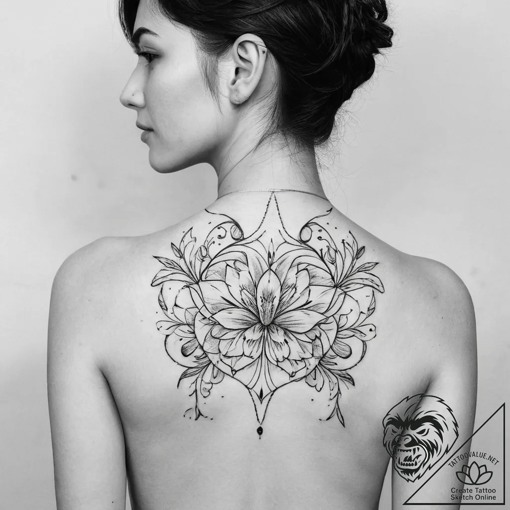 Tattoo sketch a minimalist design on the back... - tattoo sketch (№1754138798_0, 02.08.2025 12:46) — tattoovalue.net