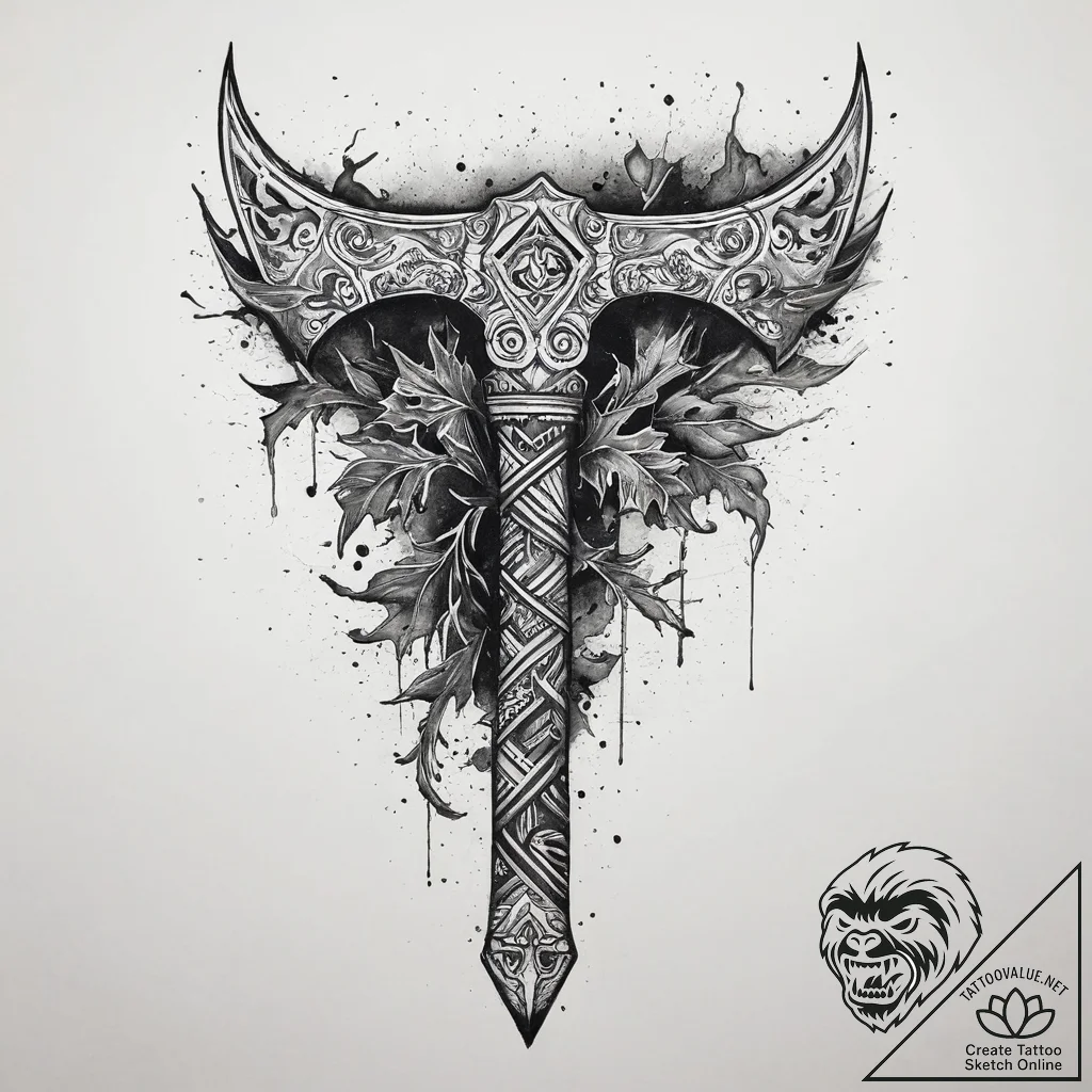 A powerful tattoo design of perun's axe, inte... - tattoo sketch (№1754139188_0, 02.08.2025 12:53) — tattoovalue.net