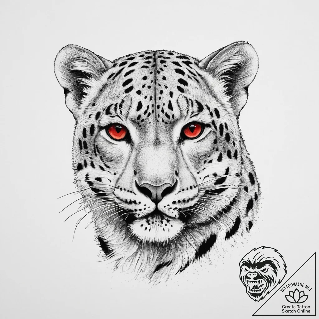 Snow leopard, tattoo drawing outline, on a cl... - tattoo sketch (№1754139384_0, 02.08.2025 12:56) — tattoovalue.net