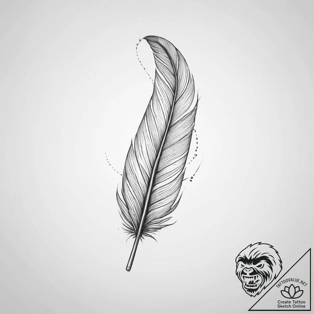 Tattoo design a single feather falling, symbo... - tattoo sketch (№1754139584_0, 02.08.2025 12:59) — tattoovalue.net