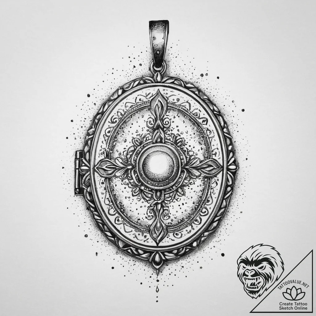 Tattoo design a vintage locket, slightly open... - tattoo sketch (№1754140175_0, 02.08.2025 13:09) — tattoovalue.net
