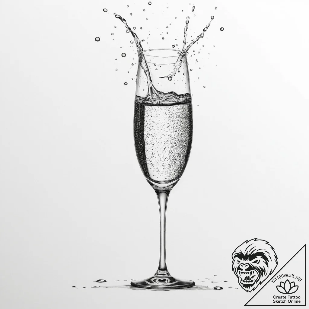 A shot of a glass of champagne, with bubbles... - tattoo sketch (№1754140566_0, 02.08.2025 13:16) — tattoovalue.net