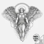 Archangel michael, tattoo line art, neo tradi… – tattoo sketch (№1754140760_0, 02.08.2025 13:19) — tattoovalue.net