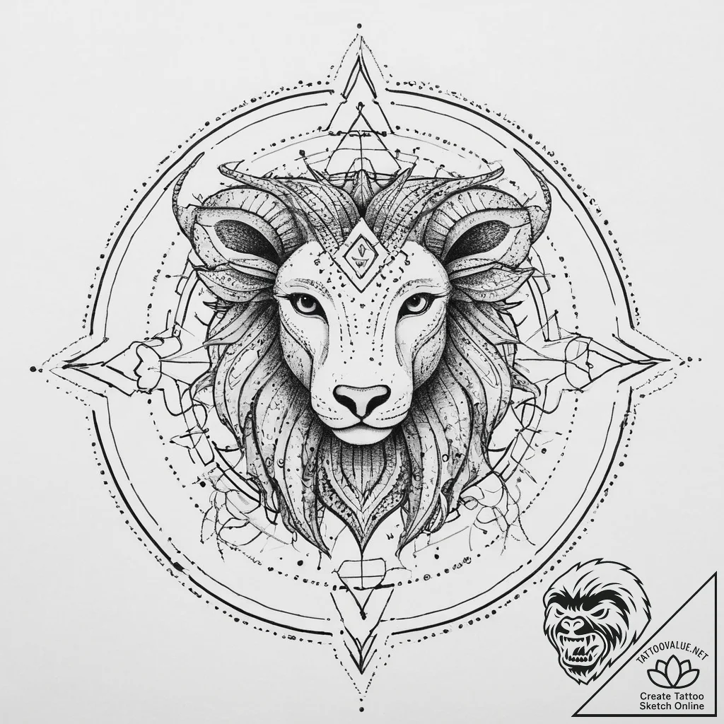 Tattoo sketch a blackwork outline of a zodiac... - tattoo sketch (№1754141346_0, 02.08.2025 13:29) — tattoovalue.net