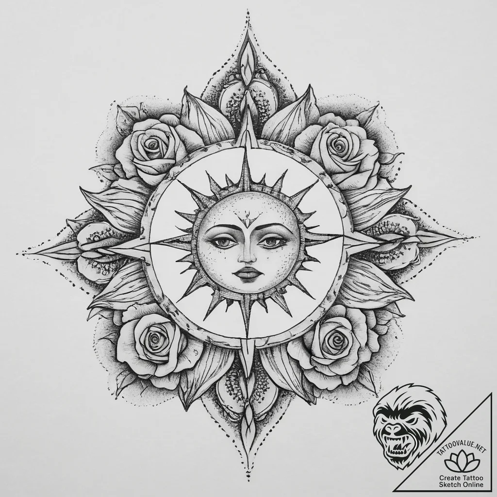 A geometric tattoo design of the kolovrat sun... - tattoo sketch (№1754142321_0, 02.08.2025 13:45) — tattoovalue.net