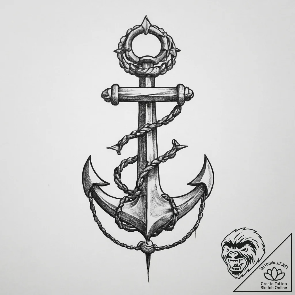 Tattoo design a tiny, symbolic anchor. - tattoo sketch (№1754142906_0, 02.08.2025 13:55) — tattoovalue.net