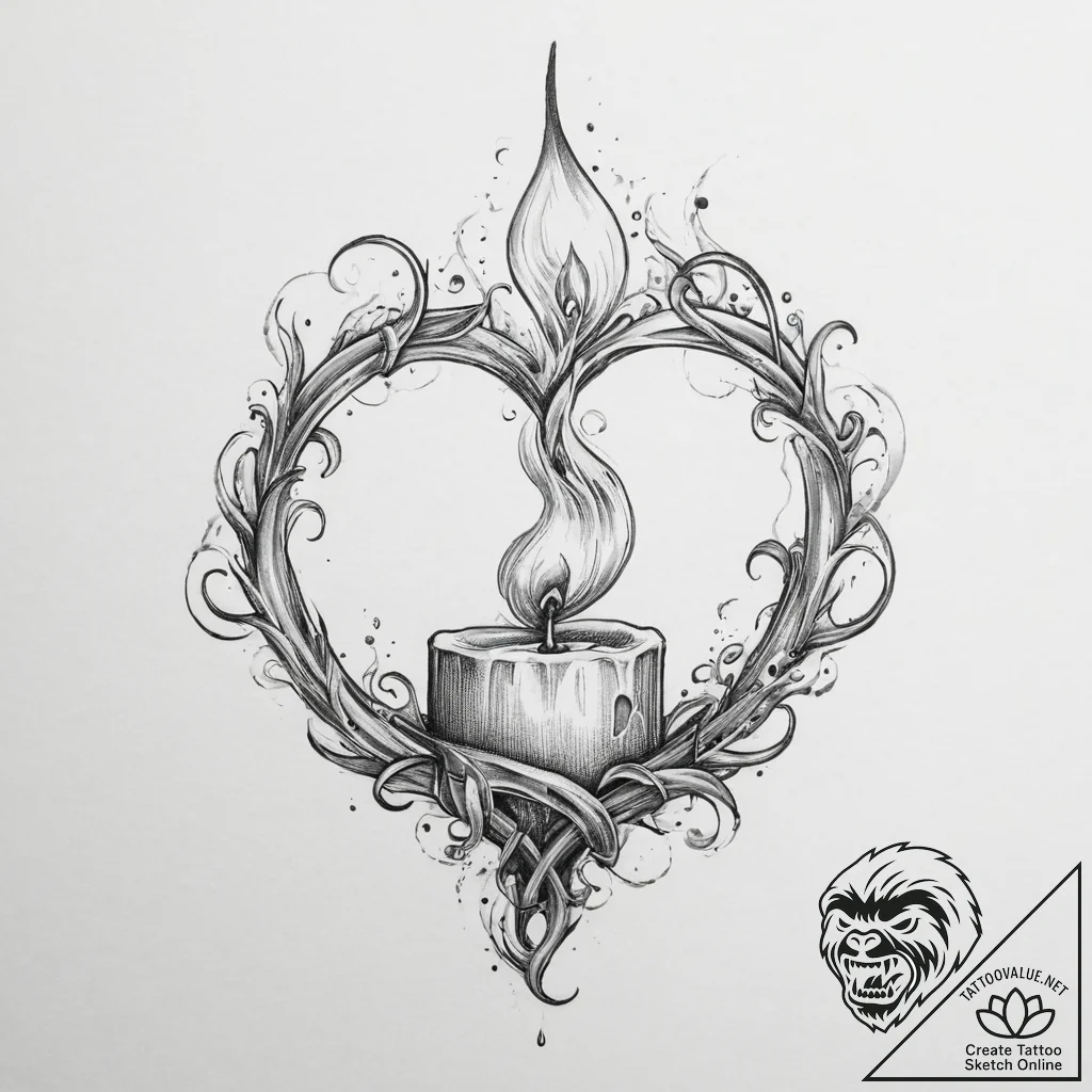Tattoo sketch a burning candle with a wisp of... - tattoo sketch (№1754143101_0, 02.08.2025 13:58) — tattoovalue.net