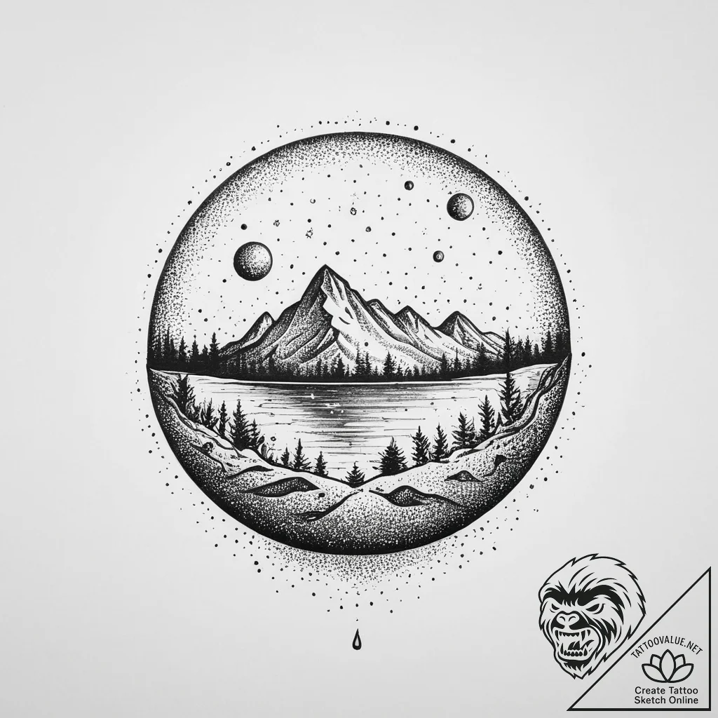 Tattoo sketch a crystal ball with a tiny, per... - tattoo sketch (№1754144865_0, 02.08.2025 14:27) — tattoovalue.net