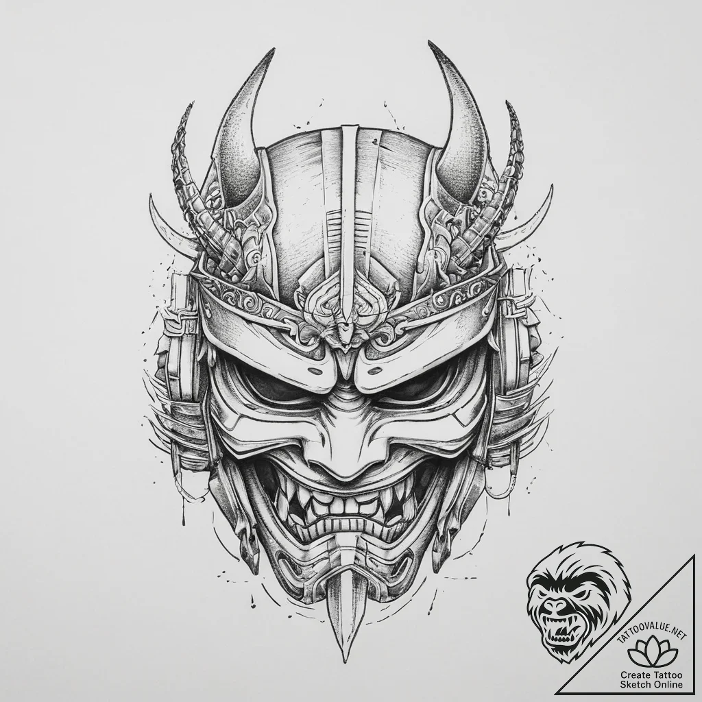 Tattoo sketch a japanese samurai warrior's he... - tattoo sketch (№1754145454_0, 02.08.2025 14:37) — tattoovalue.net