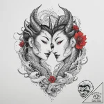 Tattoo sketch gemini faces in detailed dotwor… – tattoo sketch (№1754146235_0, 02.08.2025 14:50) — tattoovalue.net