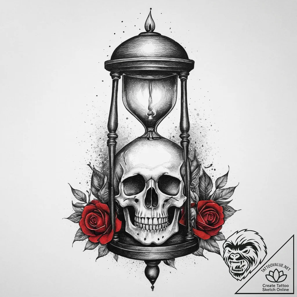A memento mori still life (skull, hourglass,... - tattoo sketch (№1754146826_0, 02.08.2025 15:00) — tattoovalue.net