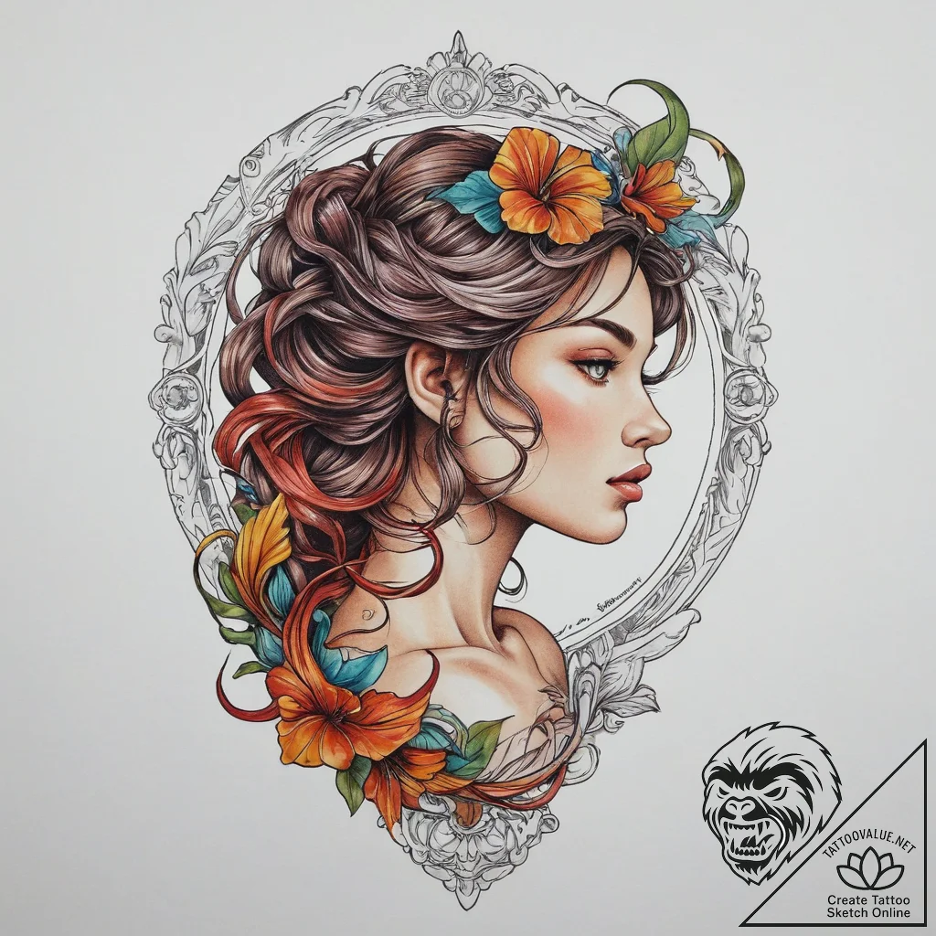 Tattoo design a virgo maiden's profile hidden... - tattoo sketch (№1754147022_0, 02.08.2025 15:03) — tattoovalue.net