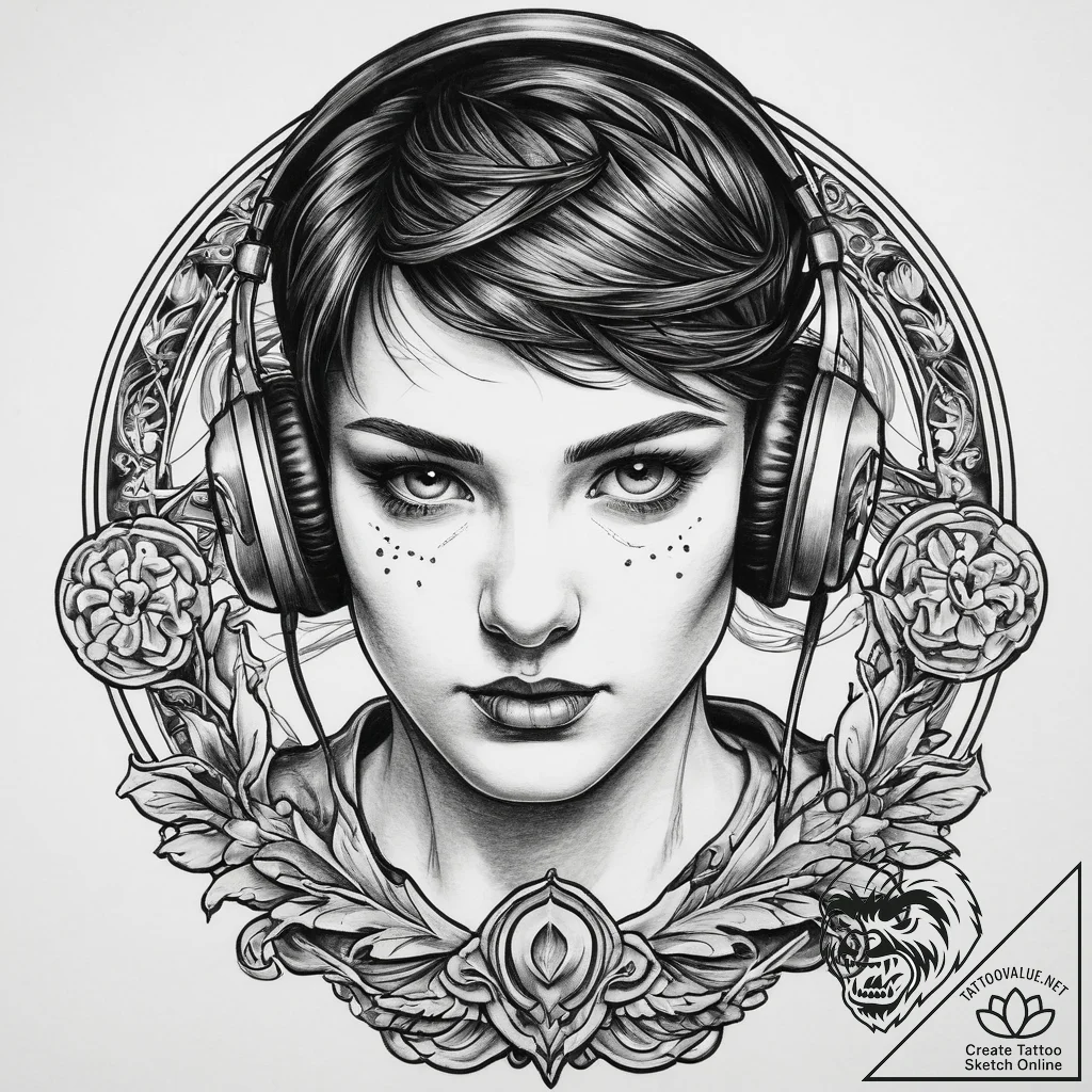 A professional gamer, focused intently on the... - tattoo sketch (№1754147609_0, 02.08.2025 15:13) — tattoovalue.net