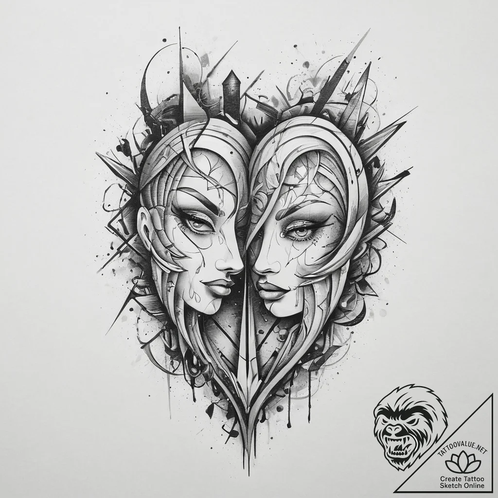 Tattoo design an abstract "embrace" in linewo... - tattoo sketch (№1754147805_0, 02.08.2025 15:16) — tattoovalue.net