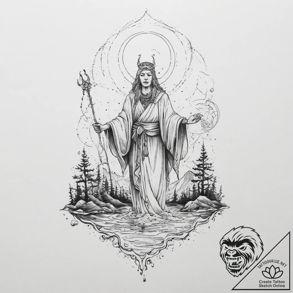 Tattoo design: a mystical scene of veles guid... - tattoo sketch (№1754148405_0, 02.08.2025 15:26) — tattoovalue.net