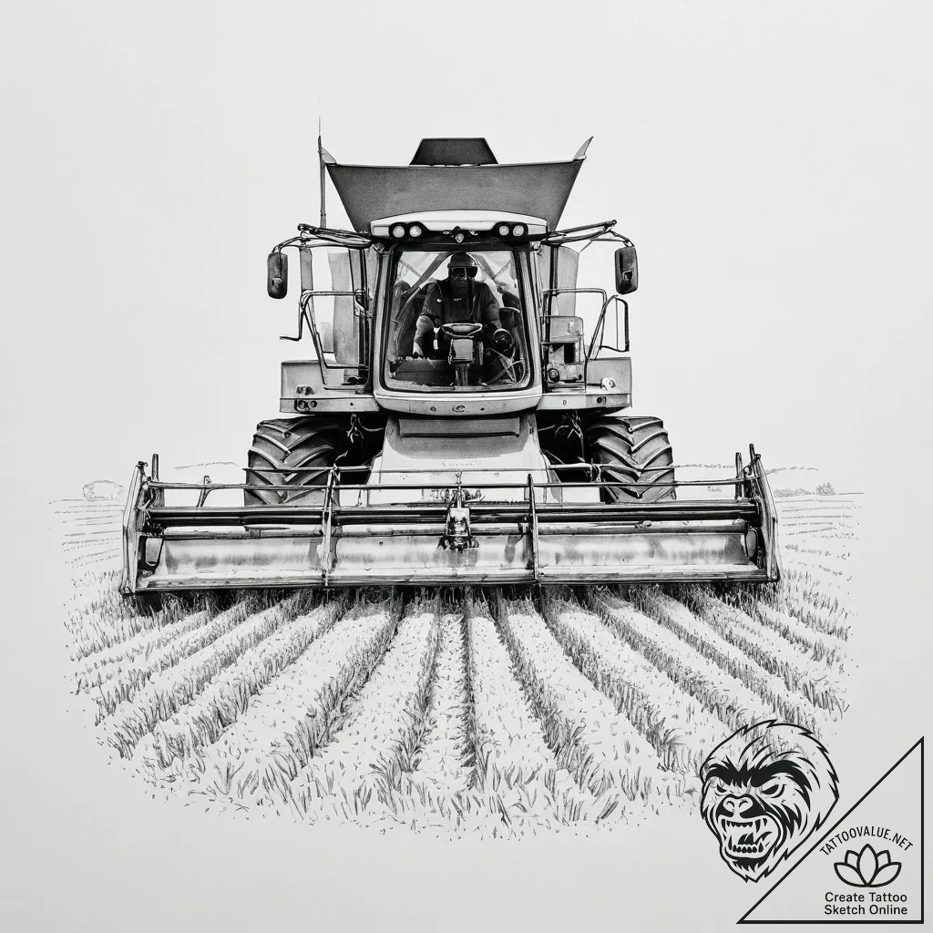 A shot of a farmer driving a combine harveste... - tattoo sketch (№1754148600_0, 02.08.2025 15:30) — tattoovalue.net