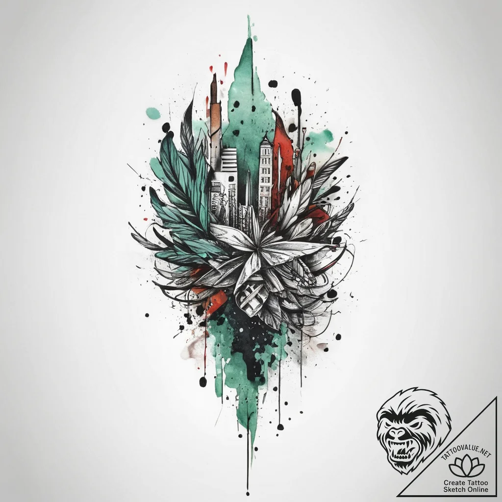 Tattoo sketch: watercolor splashes of earthy... - tattoo sketch (№1754148796_0, 02.08.2025 15:33) — tattoovalue.net